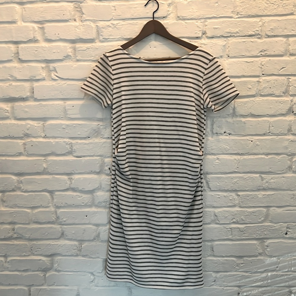 PinkBlush Ivory Grey Stripes Maternity Dress - Medium